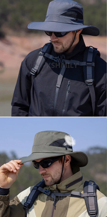 Summer UPF50+ Sun Hats For Women Men Breathable Mesh Boonie Hat Foldable UV Protection Hiking Fishing Hat Male Bucket Hats