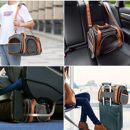 Cat Carrier TSA Airline Approved with Ventilation for Small Medium Cats Dogs Puppies with Big Space 5 Mesh Windows 4 Open Doors