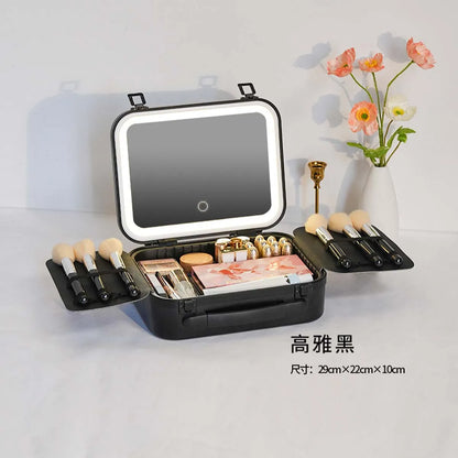 Large-Capacity LED Makeup Case with Mirror – Portable Professional Cosmetic Storage Box