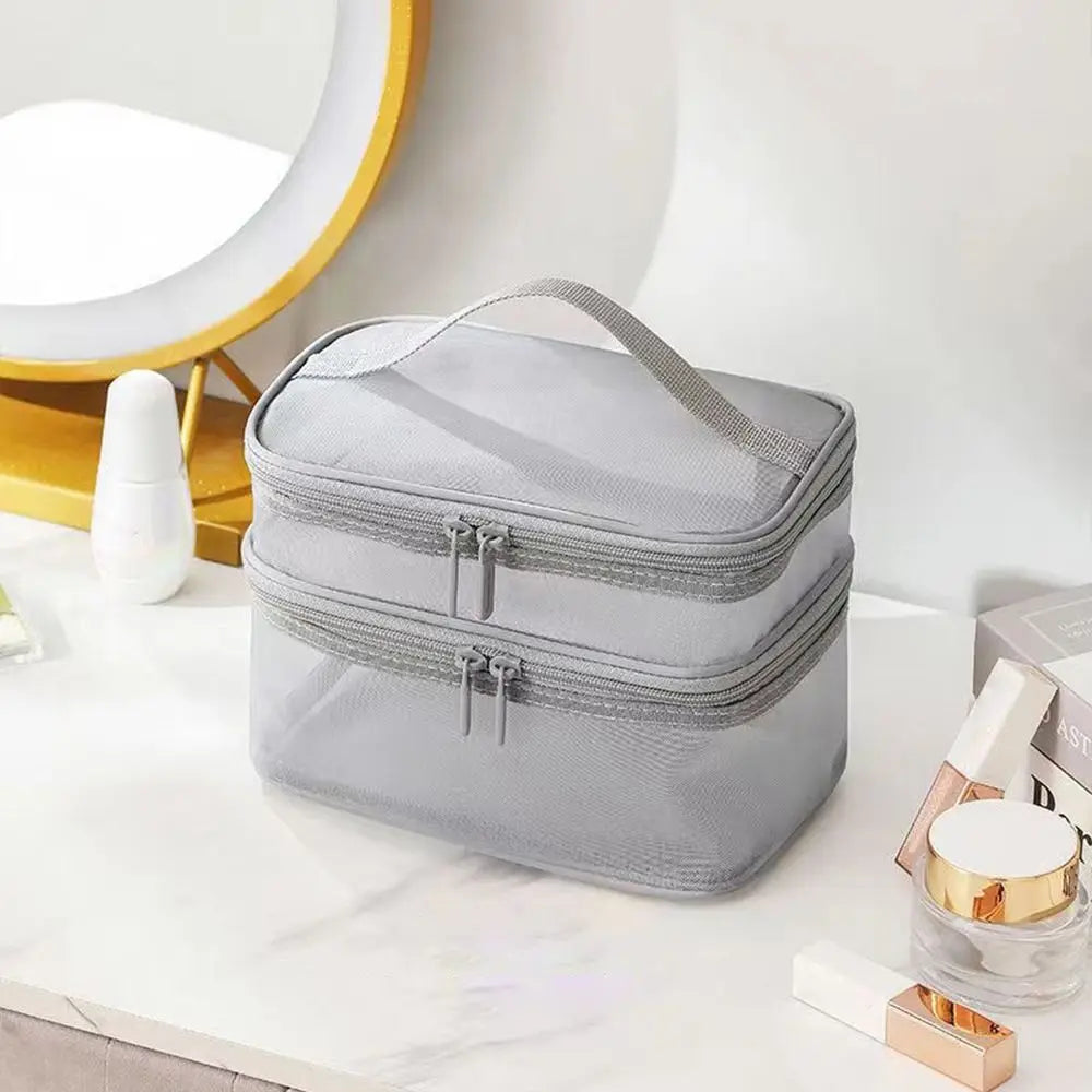 Fashion Transparent Mesh Travel Cosmetic Bag – Large Capacity 1/2/3 Layer Toiletry & Makeup Organizer for Women