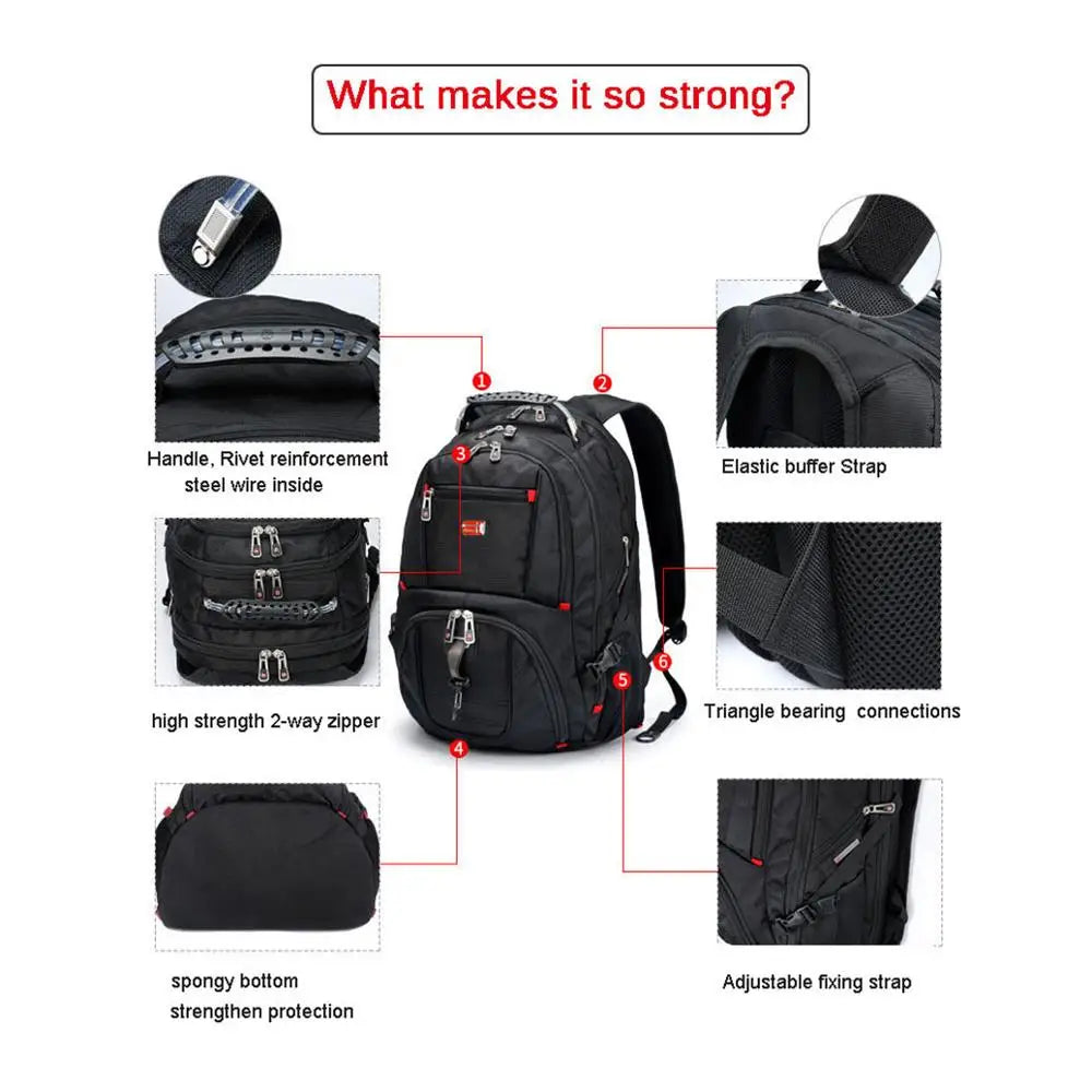 Swiss Multifunctional 17-Inch Laptop Backpack – Durable Travel & College Bag with USB Charging & Water Resistance