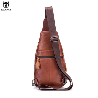 Bullcaptain Leather Large Capacity Chest Bag – Men’s Shoulder Bag with USB Port for Outdoor Casual Activities