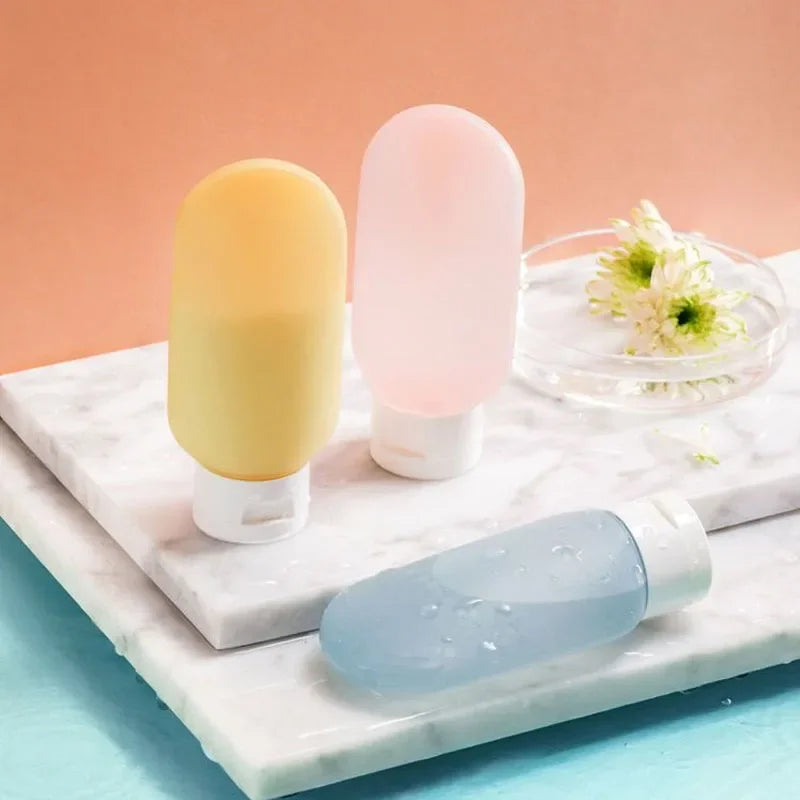 4Pcs/Set Travel Botttle Set 60ml Refillable Bottle Soft Silicone Lotion Shampoo Container Squeeze Tube Empty Bottle Wholesale