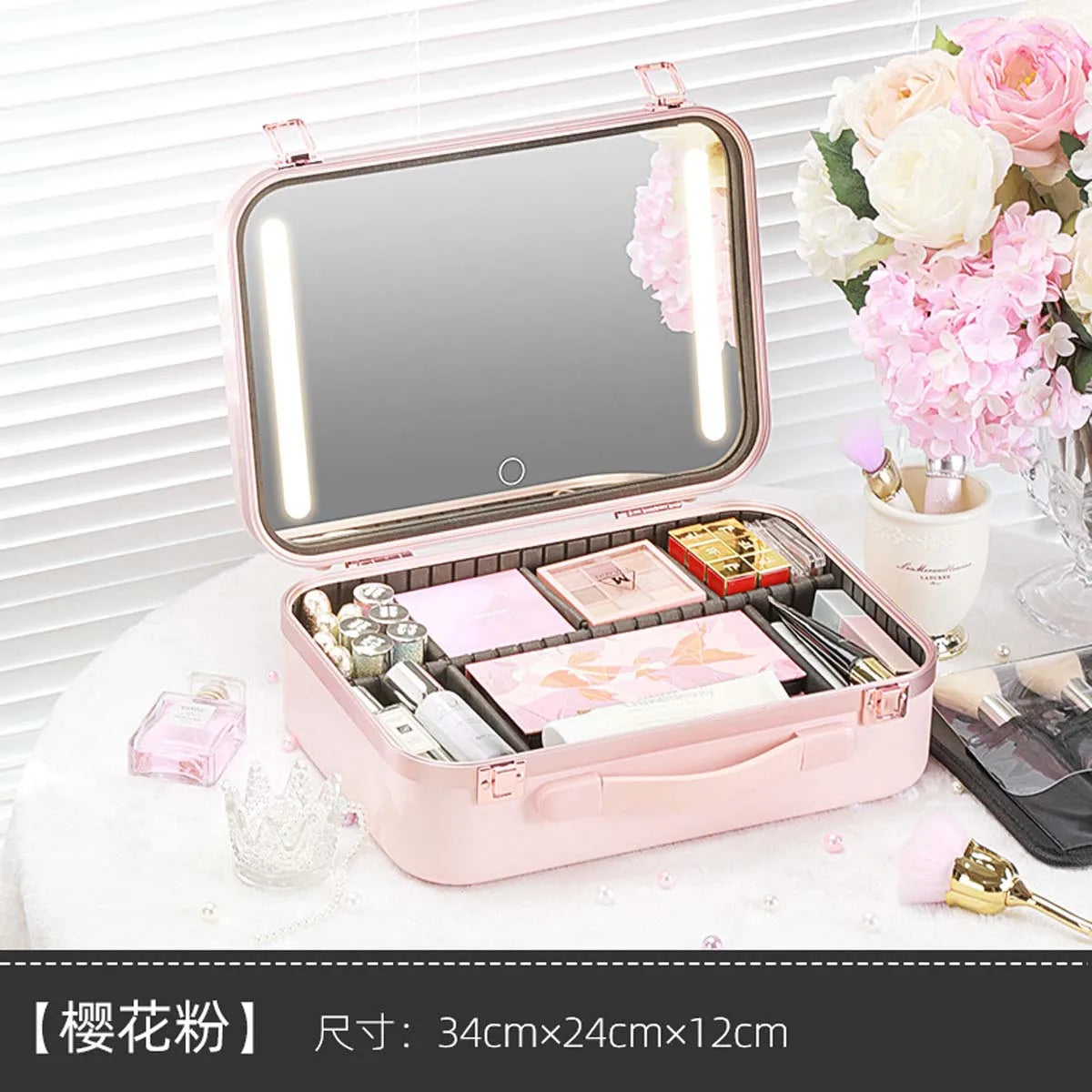 Large-Capacity LED Makeup Case with Mirror – Portable Professional Cosmetic Storage Box