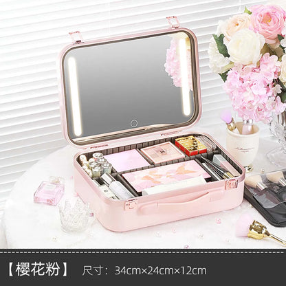 Large-Capacity LED Makeup Case with Mirror – Portable Professional Cosmetic Storage Box