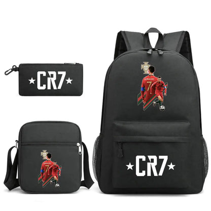CR7 Football Backpack Set – 3-Piece Stylish & Spacious Schoolbag for Boys & Girls, Perfect for High School & Sports!