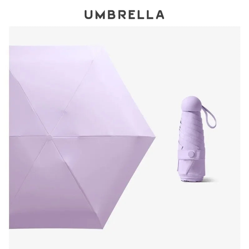 Folding Travel Umbrella 6 Ribs Lightweight Compact Pocket Umbrella Windproof Rainproof with Capsule Storage for Daily Life