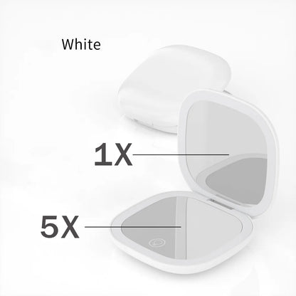 LED 5X/10X Magnifying Compact Mirror – Portable Foldable Rechargeable Travel Makeup Mirror