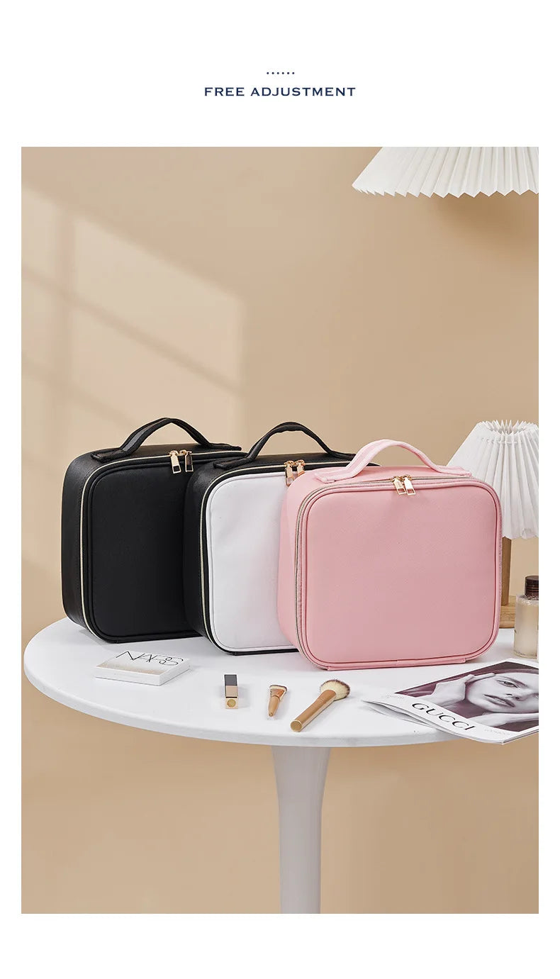 Smart LED Makeup Case with Mirror – Large-Capacity Travel Beauty & Skincare Organizer