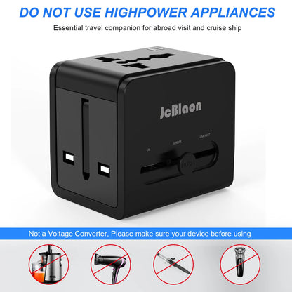 Universal Travel Adapter – Global Plug Converter with USB-A & Type-C for UK, US, EU, AU