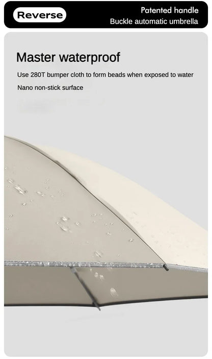 Travel Portable Rain Umbrella, Buckle Automatic Folding Reverse Umbrella, Safety Reflective Strip, Windproof Umbrella Men Women