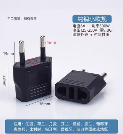 EU Plug Adapter - US to EU, CN to EU, KR to EU Travel Converter for Electric Power Sockets and AC Outlets