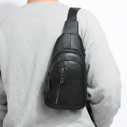 Men's 100% Genuine Leather Chest Bag – Stylish Casual Crossbody & Shoulder Messenger Bag