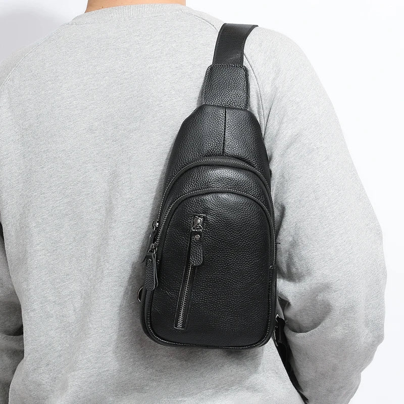 Men's 100% Genuine Leather Chest Bag – Stylish Casual Crossbody & Shoulder Messenger Bag
