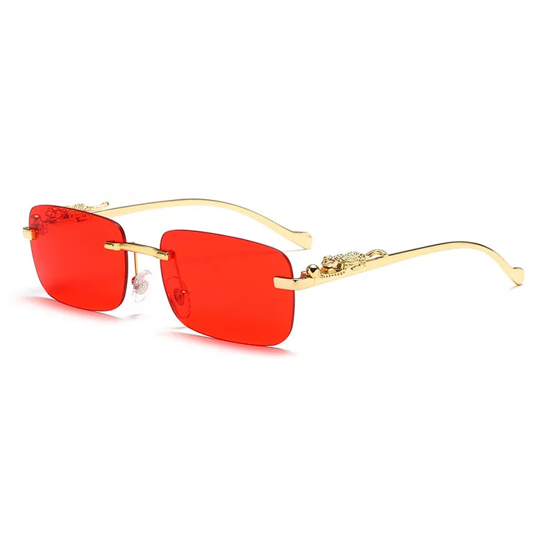 Classic Rimless Sunglasses – Stylish Frameless Shades with Leopard Decoration for Men & Women ✨🚘