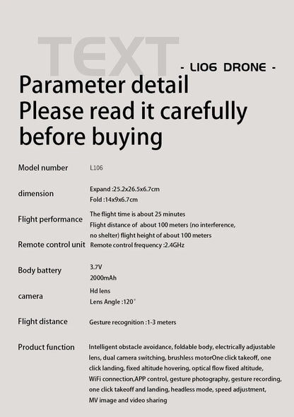 L106 MAX Brushless Dual Camera Drone – 360° Obstacle Avoidance, 2.4GHz RC Quadcopter with HD Camera