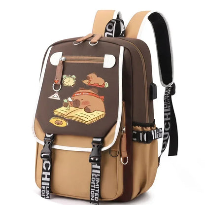 Stylish Kawaii Capybara Computer Backpack College School Casual Daypack Teens Bag Large Capacity Adjustable Strap Schoolbag