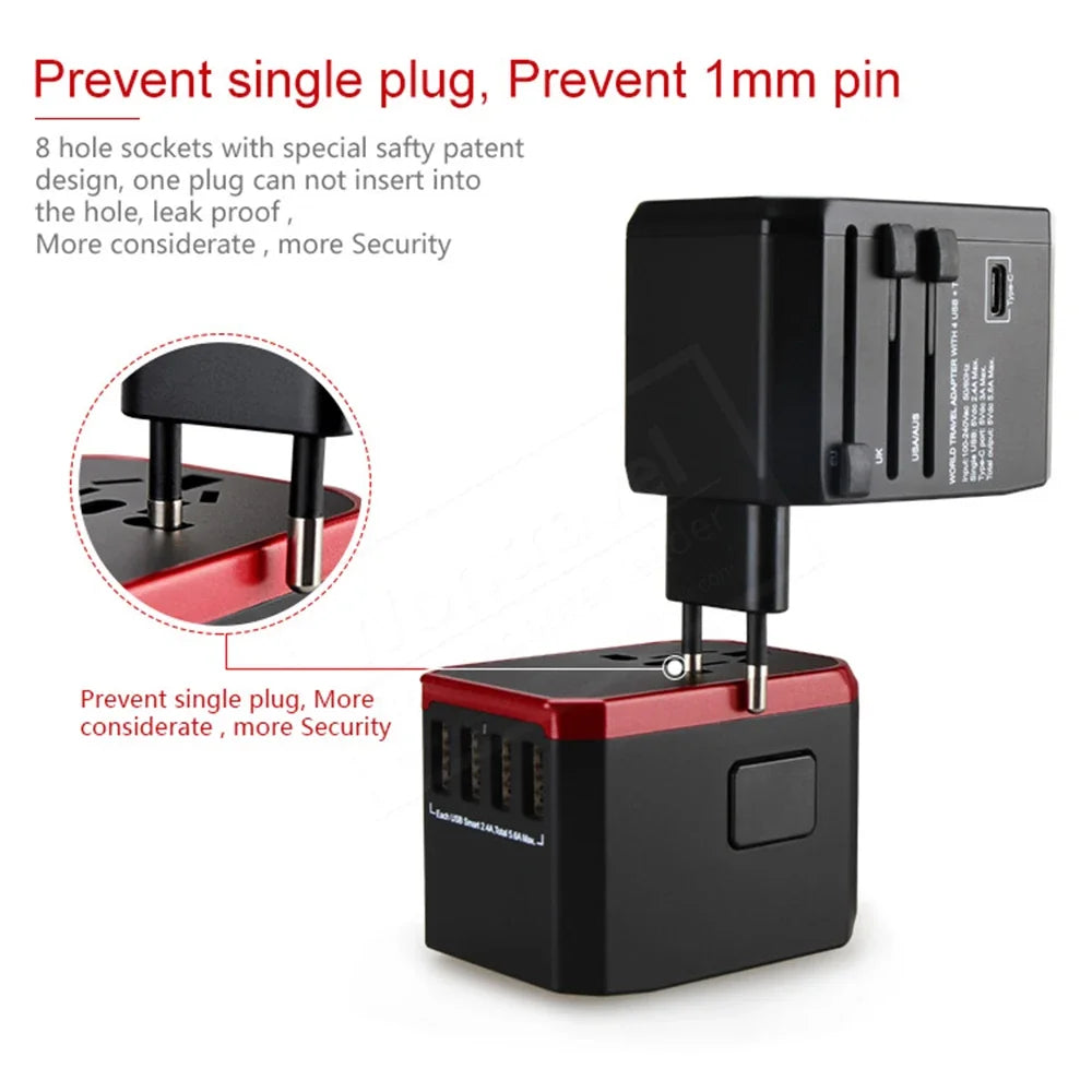 Melery Universal Travel Adapter – International Plug with USB & Type-C Fast Charging for US/EU/UK/AU