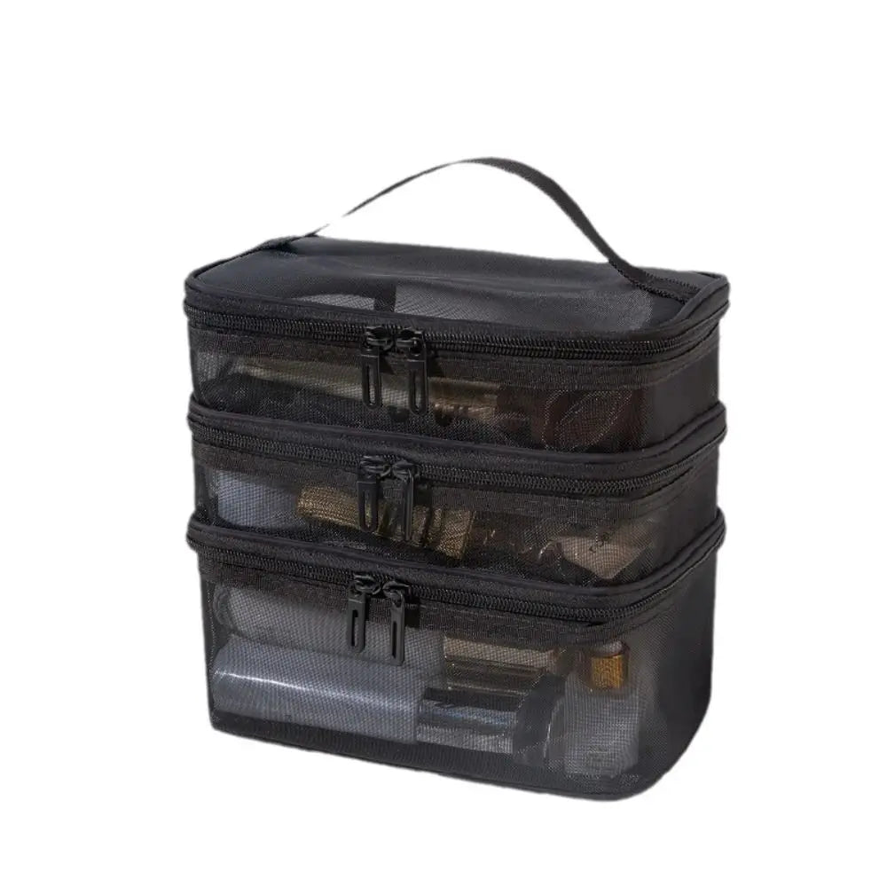 Fashion Transparent Mesh Travel Cosmetic Bag – Large Capacity 1/2/3 Layer Toiletry & Makeup Organizer for Women