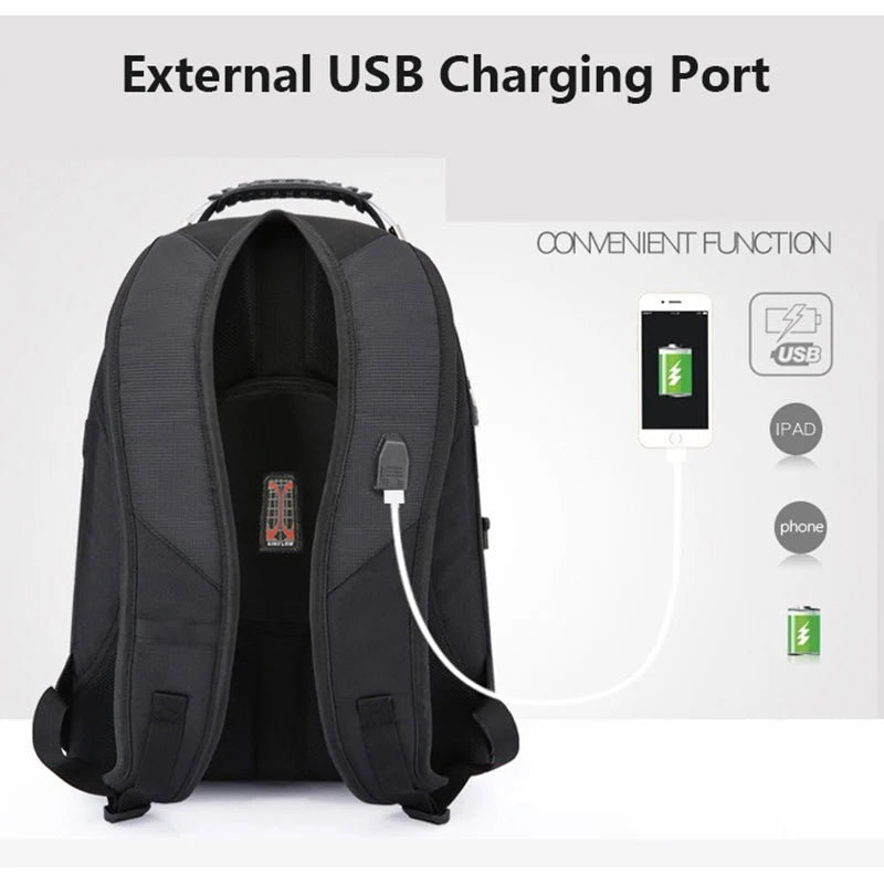Swiss Multifunctional 17-Inch Laptop Backpack – Durable Travel & College Bag with USB Charging & Water Resistance