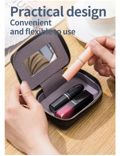 Luxury Mini Lipstick Case with Mirror – Elegant Travel Makeup Bag & Multi-Use Organizer