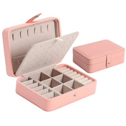 Portable PU Leather Jewelry Storage Box – Travel Organizer for Rings, Necklaces & Earrings