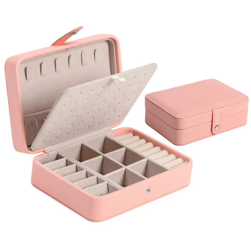 Portable PU Leather Jewelry Storage Box – Travel Organizer for Rings, Necklaces & Earrings