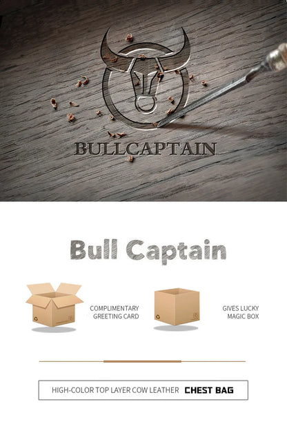 BULLCAPTAIN Men's Genuine Leather Chest Bag – Retro Anti-Theft Crossbody Bag for 7.9" Devices