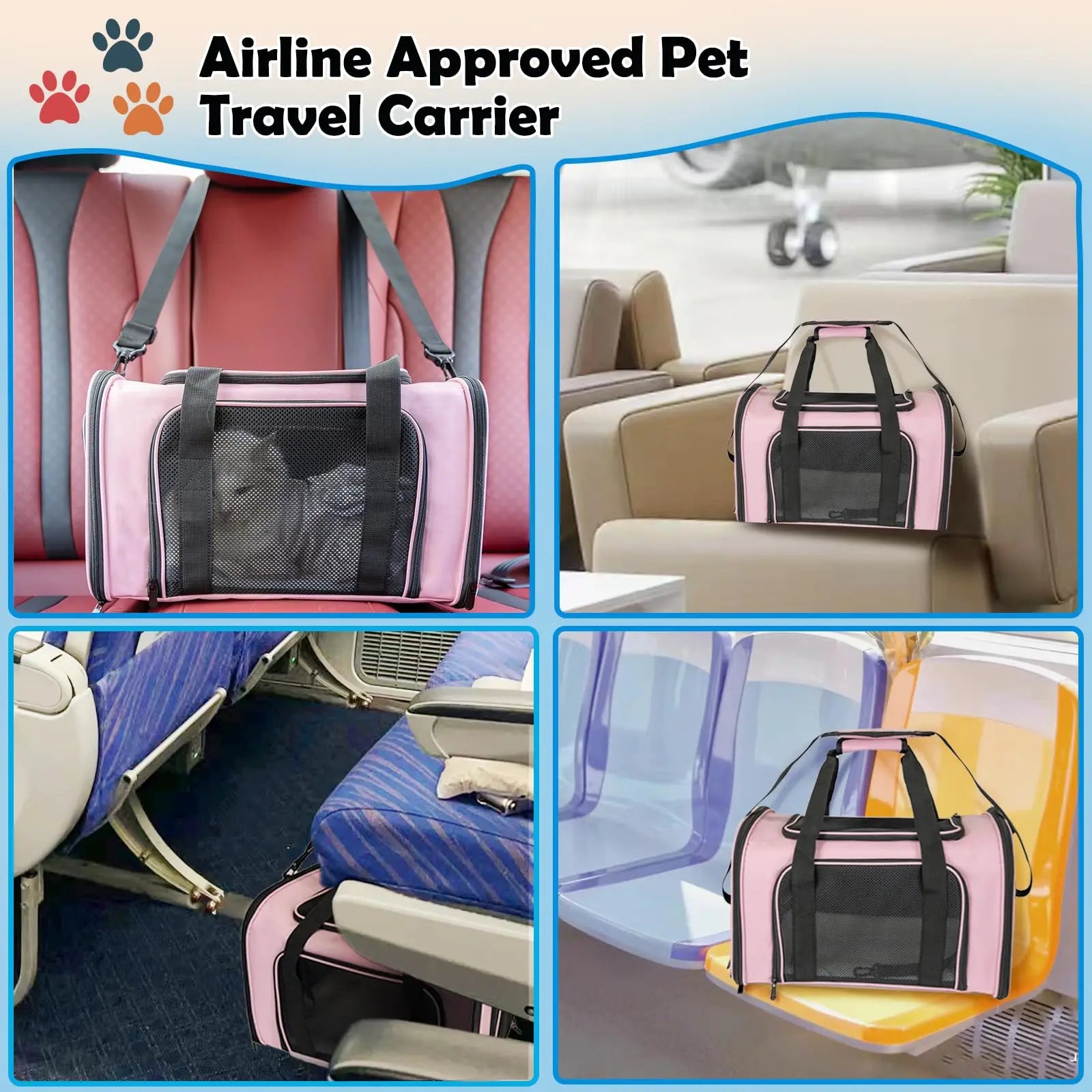 Cat, Dog Carrier for Small Medium Cats Puppies up to 15 Lbs, TSA Airline Approved Carrier Soft Sided, Collapsible Travel Puppy C