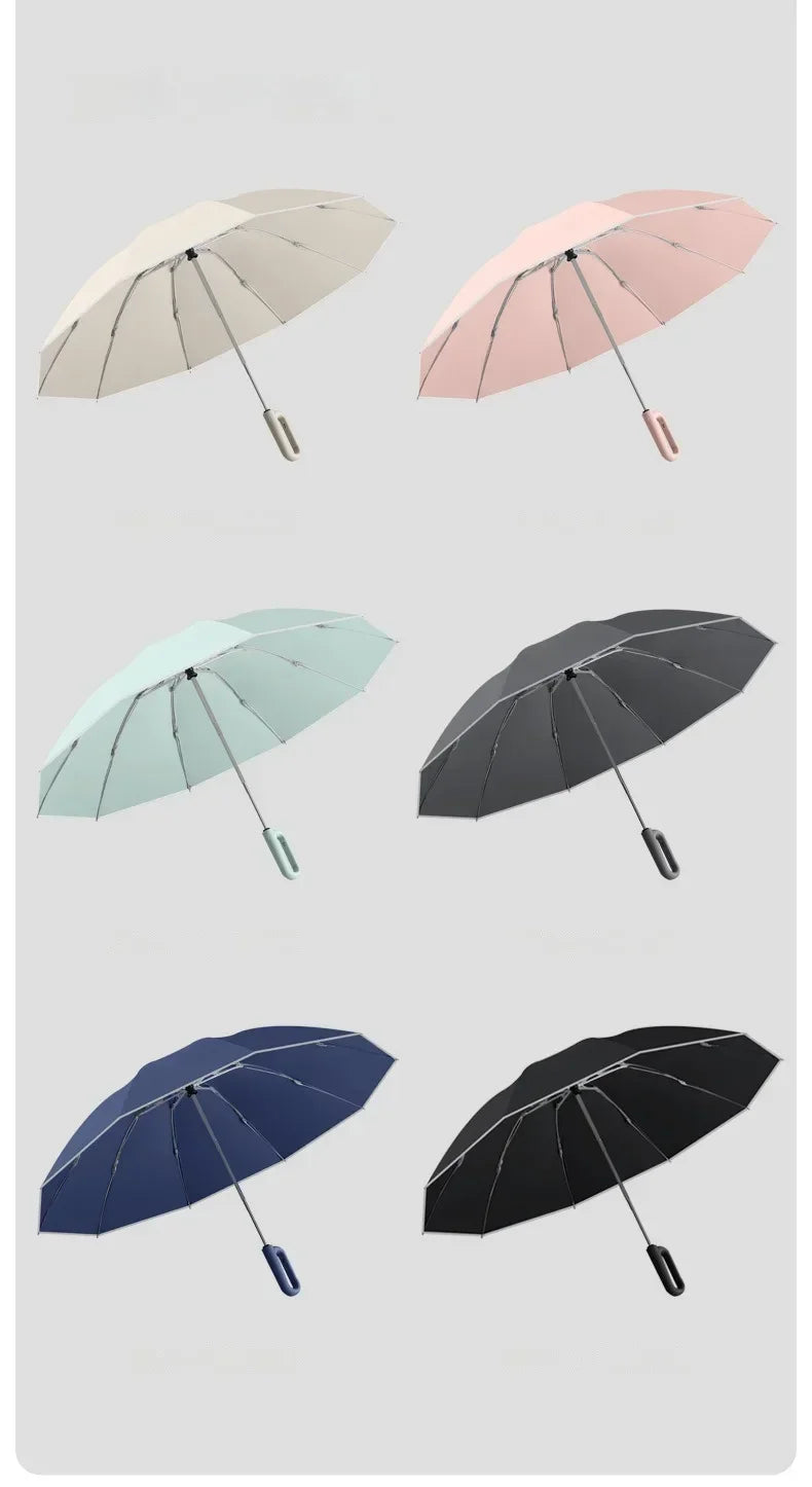 Travel Portable Rain Umbrella, Buckle Automatic Folding Reverse Umbrella, Safety Reflective Strip, Windproof Umbrella Men Women