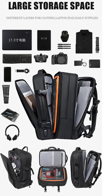 BANGE Expandable Men's Backpack – Waterproof 17.3-inch Laptop Backpack, Large Capacity Hiking Travel Bag for Men