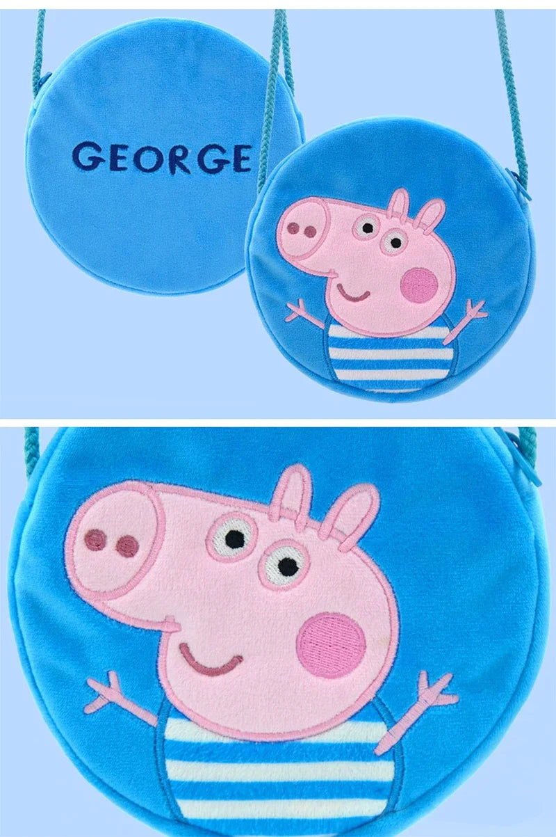 Peppa Pig Anime Plush Bag George Peggy Kindergarten Backpack Cartoon Round Shoulder Bag Coin Purse Kids Birthday Gift