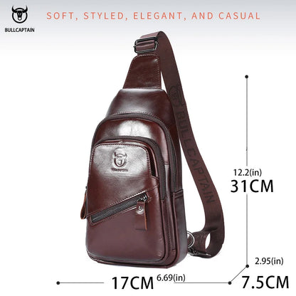 BULLCAPTAIN 2025 Men's Leather Chest Bag – Large Capacity Casual Messenger Bag, Classic Leather XB 127