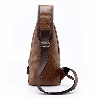 USB Data Cable Charging Chest Bag – Casual Fashion Shoulder Bag, PU Outdoor Sports Men’s Backpack