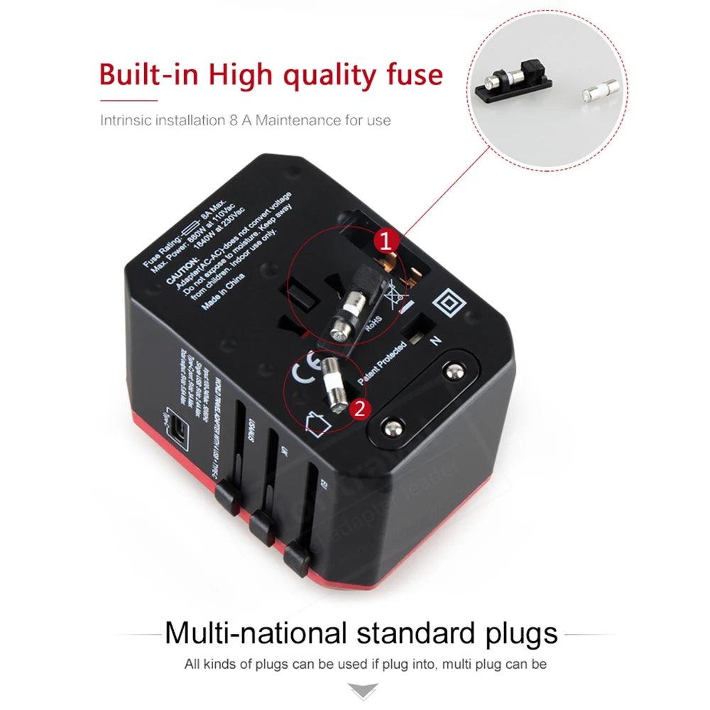 Melery Universal Travel Adapter – International Plug with USB & Type-C Fast Charging for US/EU/UK/AU