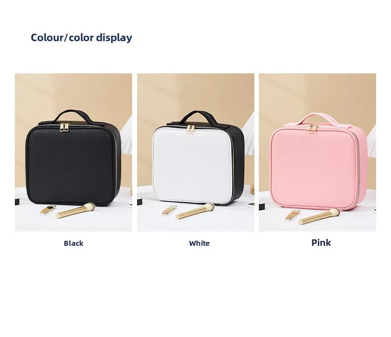 Smart LED Makeup Case with Mirror – Large-Capacity Travel Beauty & Skincare Organizer