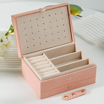 Portable PU Leather Jewelry Storage Box – Travel Organizer for Rings, Necklaces & Earrings