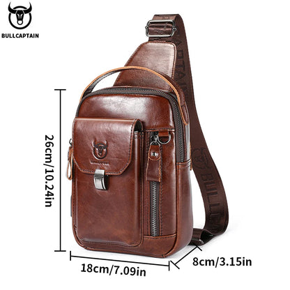 BULLCAPTAIN Men's Genuine Leather Chest Bag – Retro Anti-Theft Crossbody Bag for 7.9" Devices