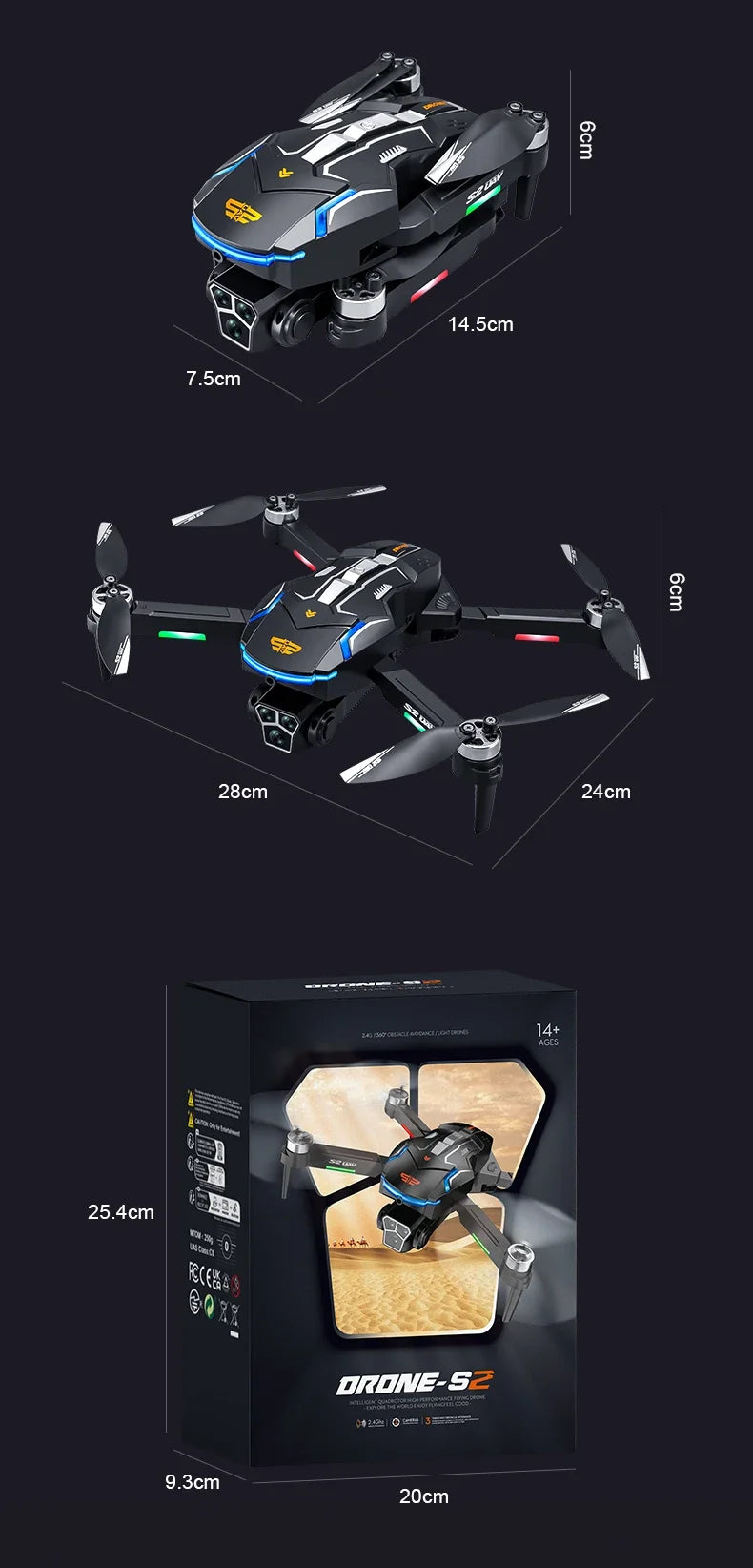 Xiaomi S2 Max Drone Professional 8K HD Dual Camera Obstacle Avoidance Foldable Quadcopter Drone With Screen Remote Control