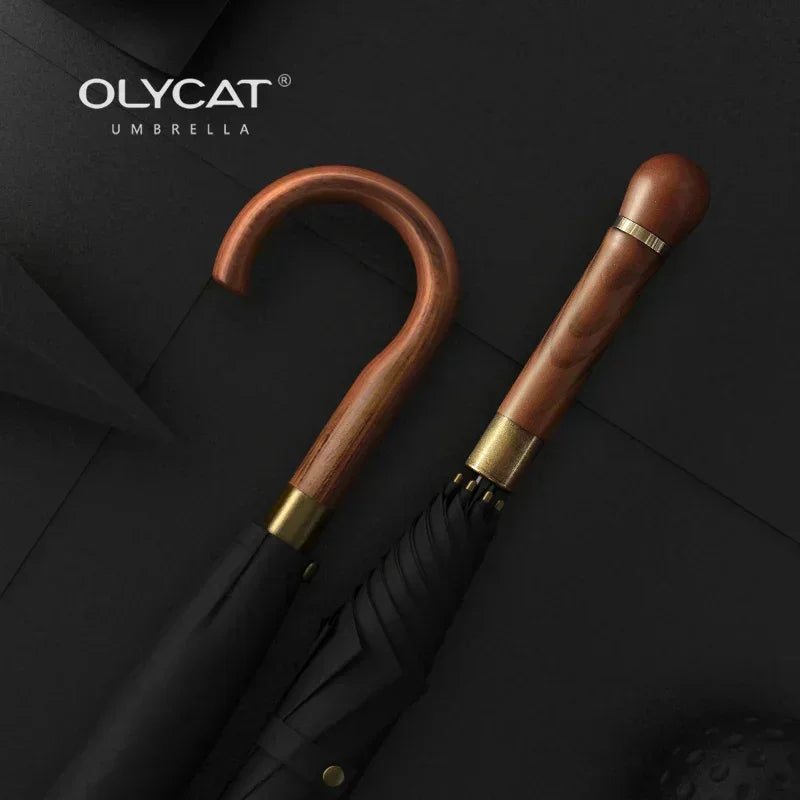 ☔ OLYCAT Wooden Handle Long Umbrella – Vintage, Wind-Resistant & Large Coverage for Business & Travel! 🌦️