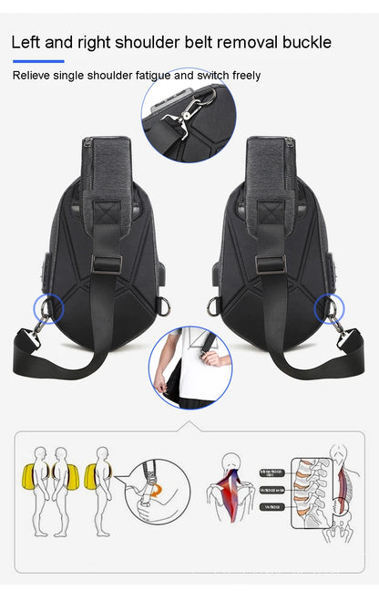 Men's Running Chest Bag – USB Charging Sling Pack for Travel, Cycling & College Students
