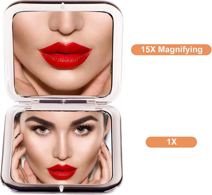 Compact 15X Magnifying Makeup Mirror – Portable Foldable Pocket Mirror for Travel & Purses