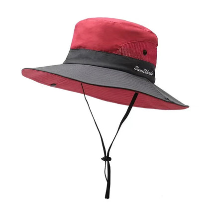 Womens Ponytail Sun Hat UV Protection Mesh Foldable Wide Brim Beach Fishing Bucket Hats Summer Hiking Outdoor Climbing hike Caps