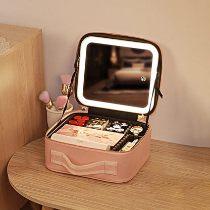 Korean Style Large-Capacity Cosmetic Bag – Portable Travel Makeup & Skincare Organizer with Mirror