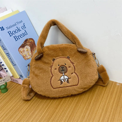 Kawaii New Capybara Plush Backpack For Women Versatile Cartoon Funny Capibala Bag Large Capacity Tote Bag Children's Gift