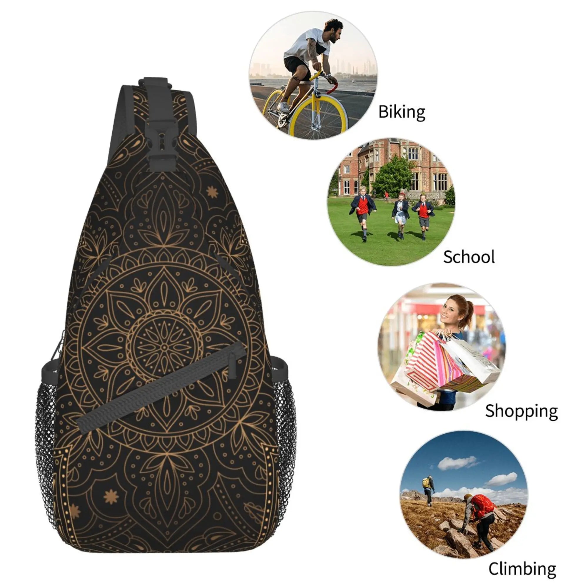 Oriental Mandala Royal Retro Floral Sling Bag – Unisex Crossbody Shoulder Chest Backpack for Travel and Hiking