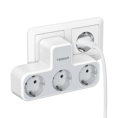 TESSAN 6-in-1 Socket Adapter – 3-Way Outlet with USB & Surge Protection for Travel, Smartphones & Laptops!