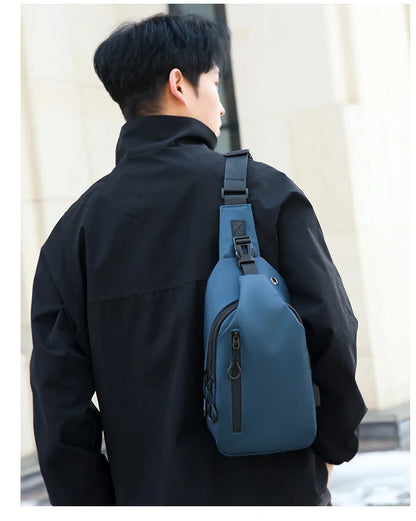 Stylish Men's Crossbody Bag – Waterproof, USB Charging, Outdoor Casual Chest Bag