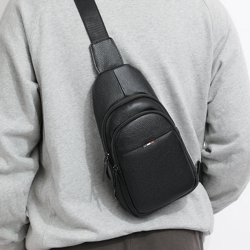 Men's 100% Genuine Leather Chest Bag – Stylish Casual Crossbody & Shoulder Messenger Bag