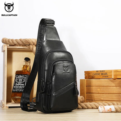 BULLCAPTAIN 2025 Men's Leather Chest Bag – Large Capacity Casual Messenger Bag, Classic Leather XB 127